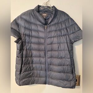 Martha Stewart Down Puffer Jacket XL Blue Gray Lightweight Quilted short sleeve